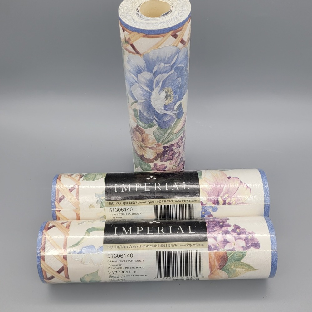 Imperial Prepasted Wallpaper Border Lot of 3 Floral‎ Lattice 5 Yards 51306140